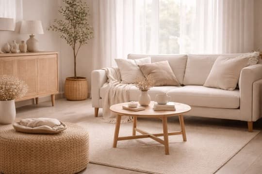 Calm living room with soft light and textures