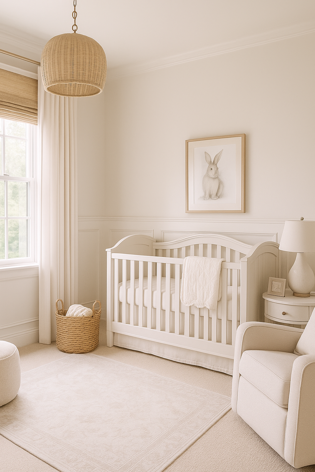 Soft plush bunny resting in a curated nursery