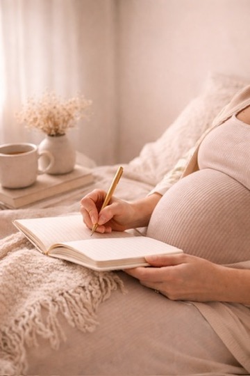 A quiet moment of pregnancy journaling and reflection